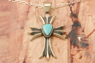 Genuine Kingman Turquoise Sterling Silver Cross Pendant